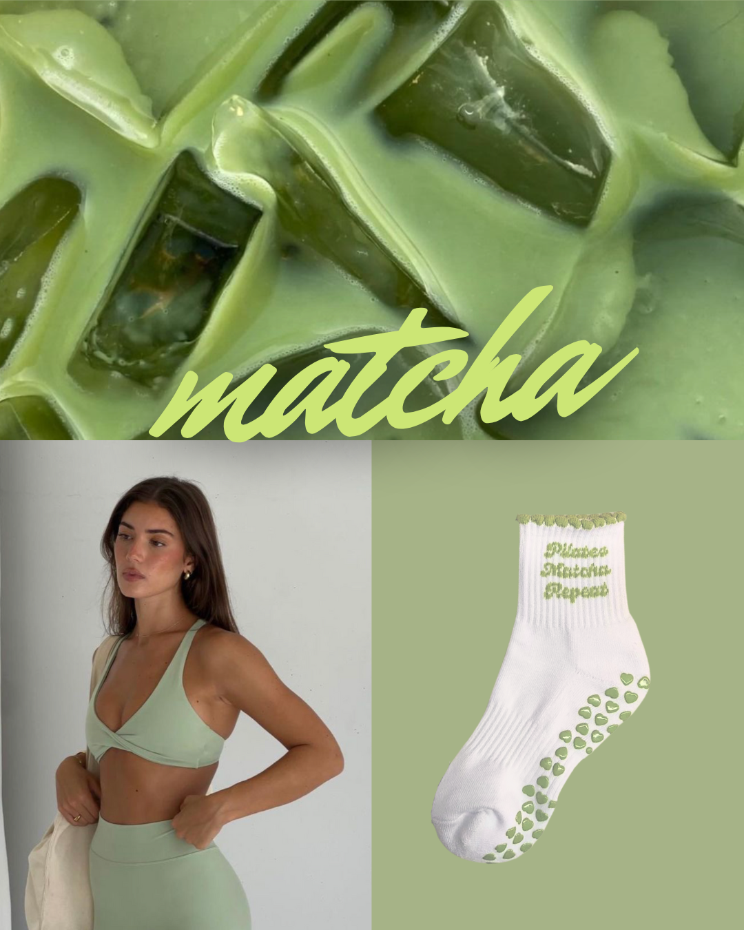 Matcha Grip Socks – Stylishe Pilates- & Yoga-Socken mit herzförmigen Anti-Rutsch-Grips