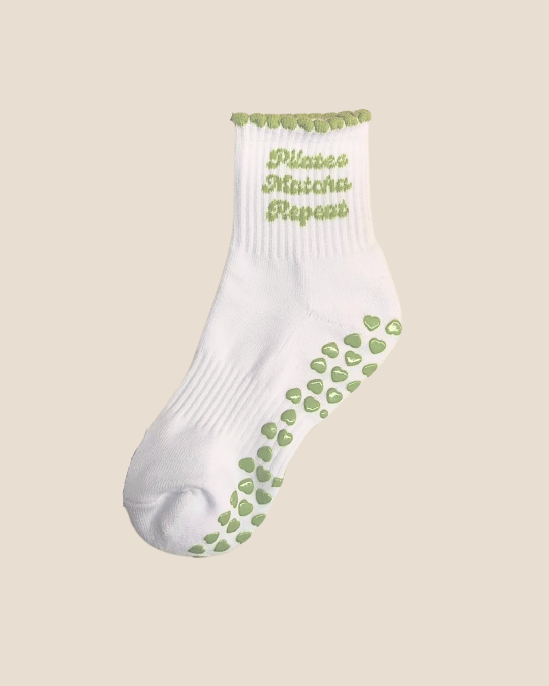 Matcha Grip Socks – Stylishe Pilates- & Yoga-Socken mit herzförmigen Anti-Rutsch-Grips