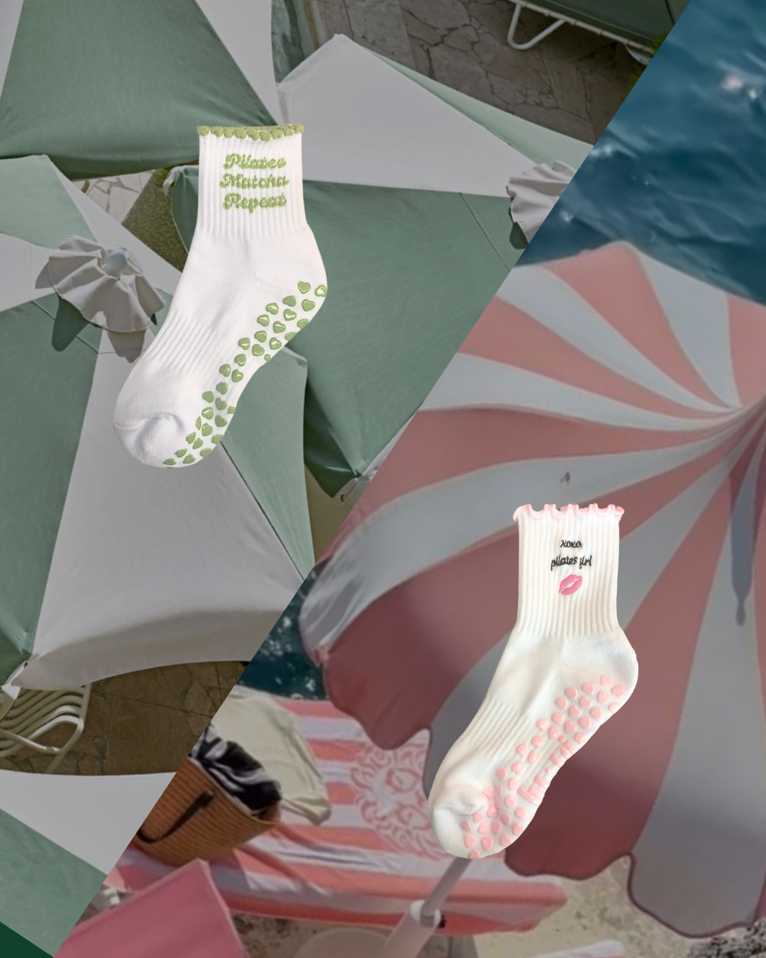 Matcha & XOXO Bundle – Stylishe Grip Socks für Pilates, Yoga & Reformer